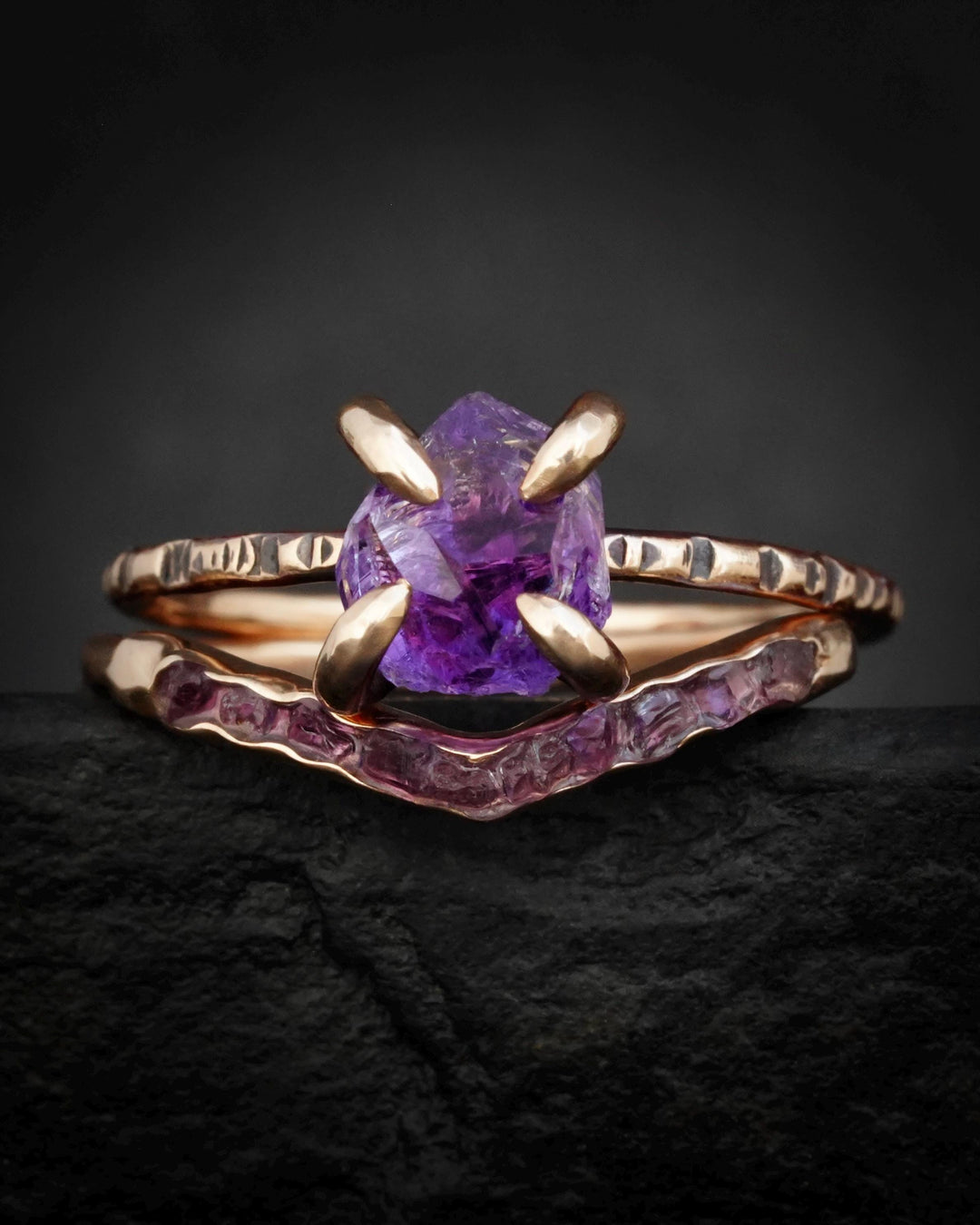 Raw Amethyst Crystal Engagement Ring