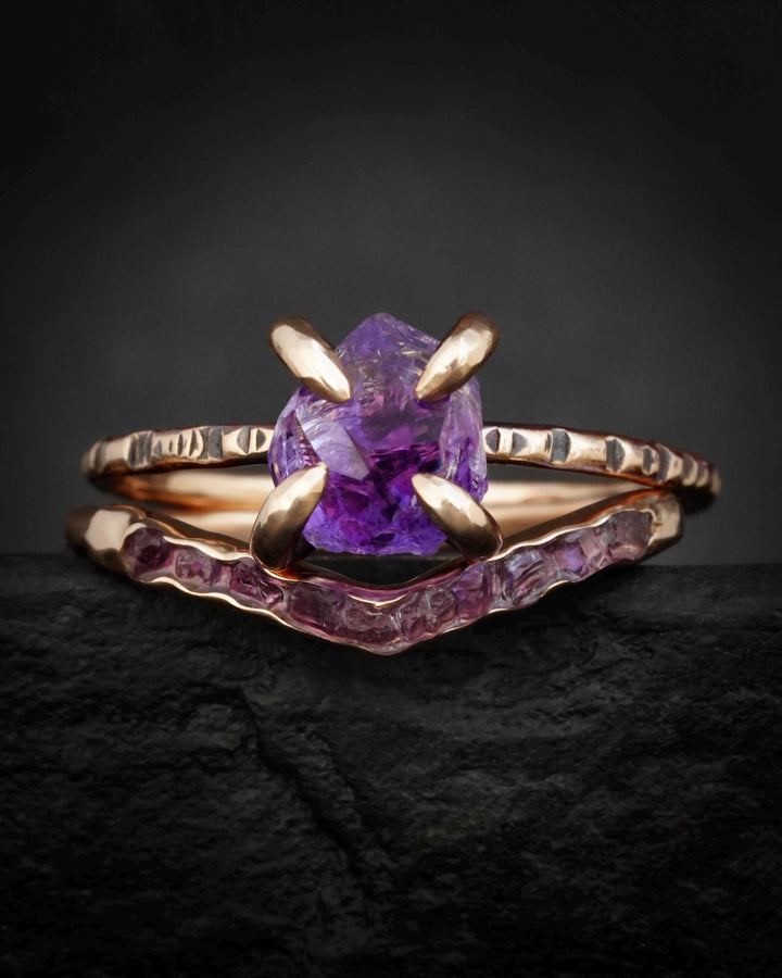 Raw Amethyst Crystal Engagement Ring