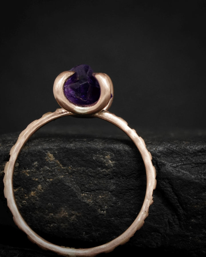 Raw Amethyst Crystal Engagement Ring