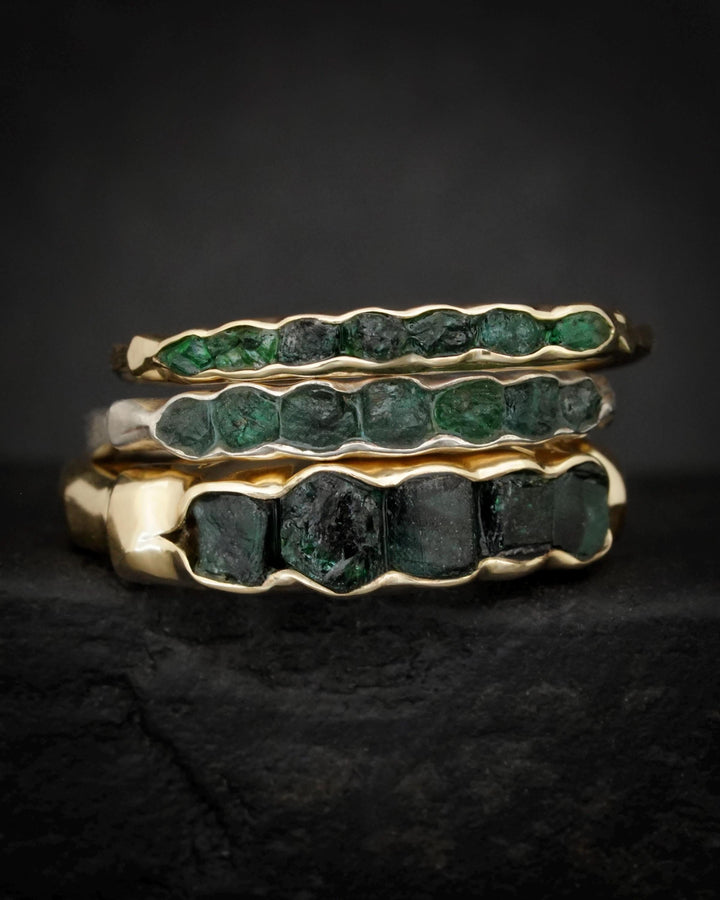 Wide Raw Emerald Band Ring