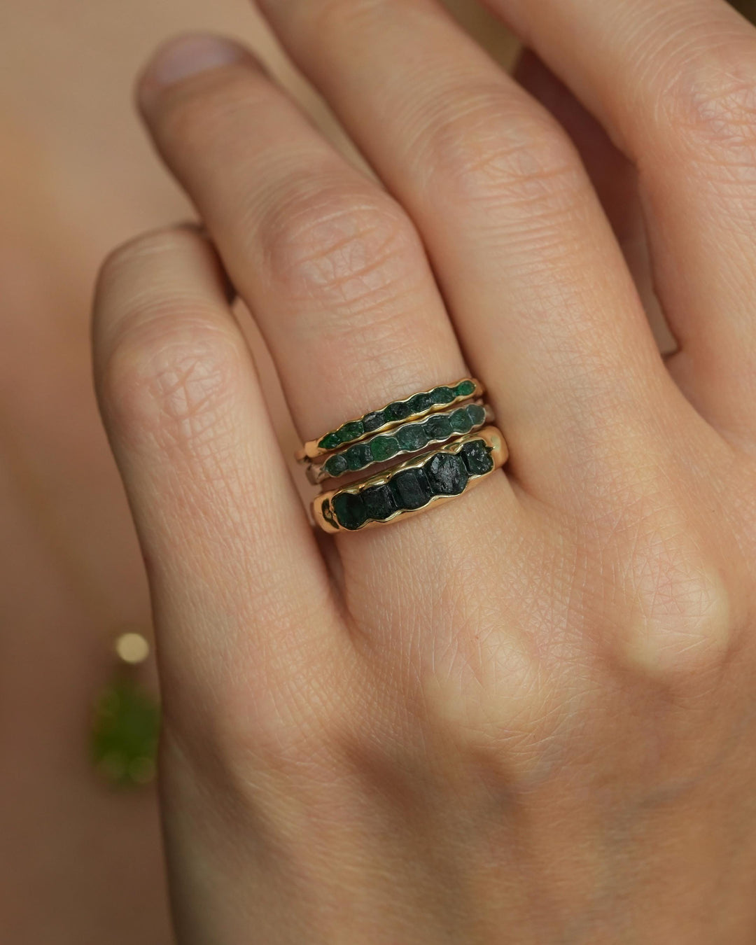 Wide Raw Emerald Band Ring