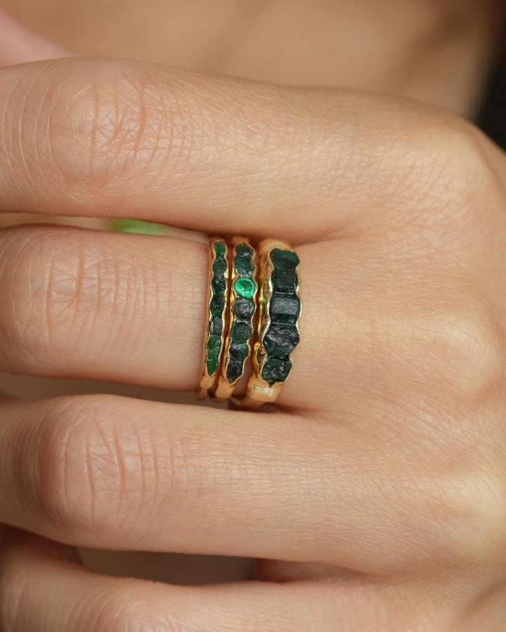 Wide Raw Emerald Band Ring