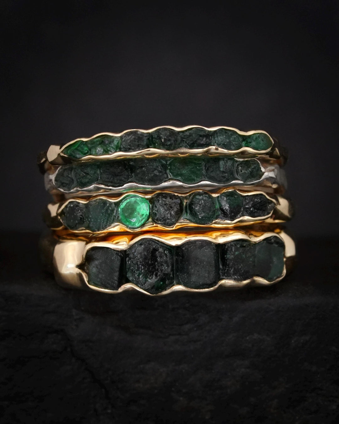 Wide Raw Emerald Band Ring