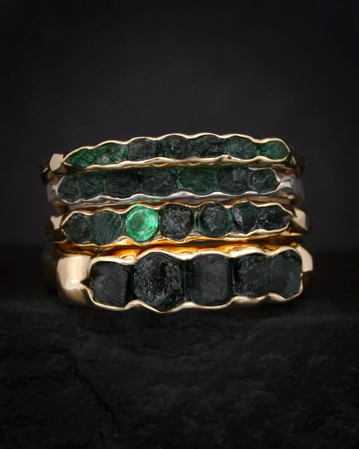 Wide Raw Emerald Band Ring