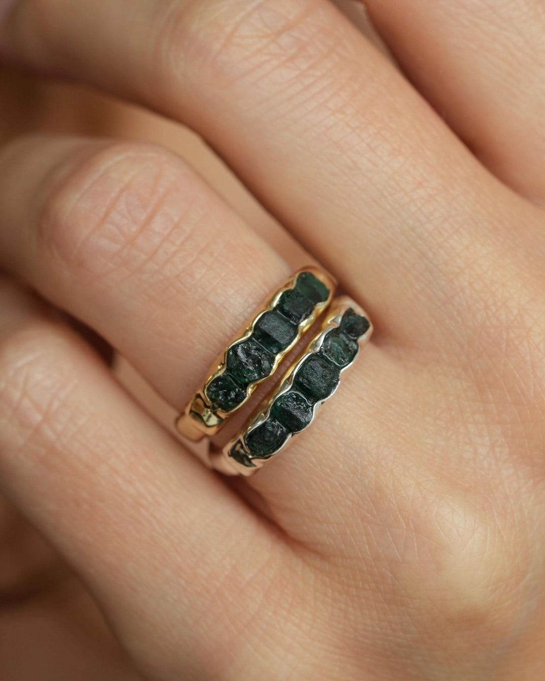 Wide Raw Emerald Band Ring