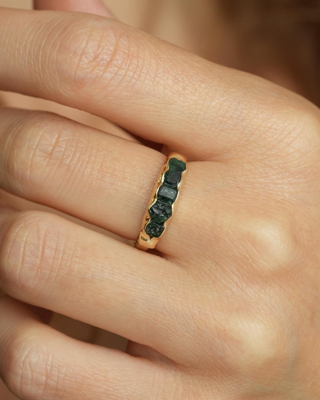 Wide Raw Emerald Band Ring