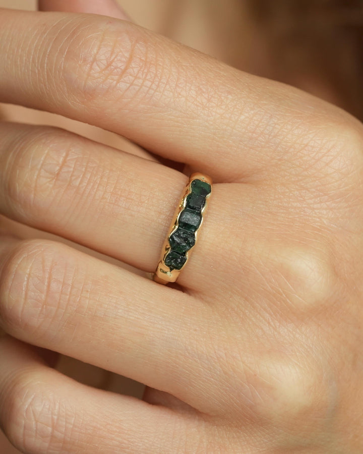 Wide Raw Emerald Band Ring