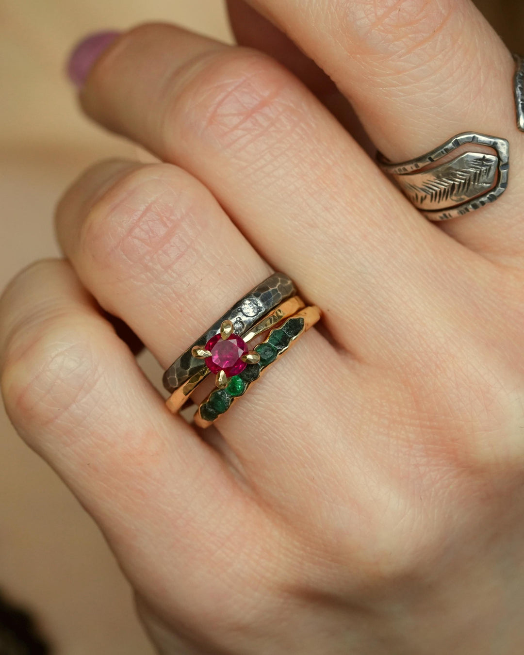 Raw Emerald Gold Wrap Band