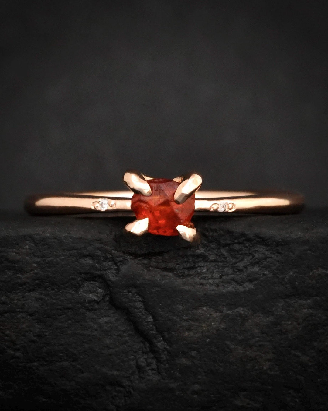 Tiny Raw Orange Garnet Ring