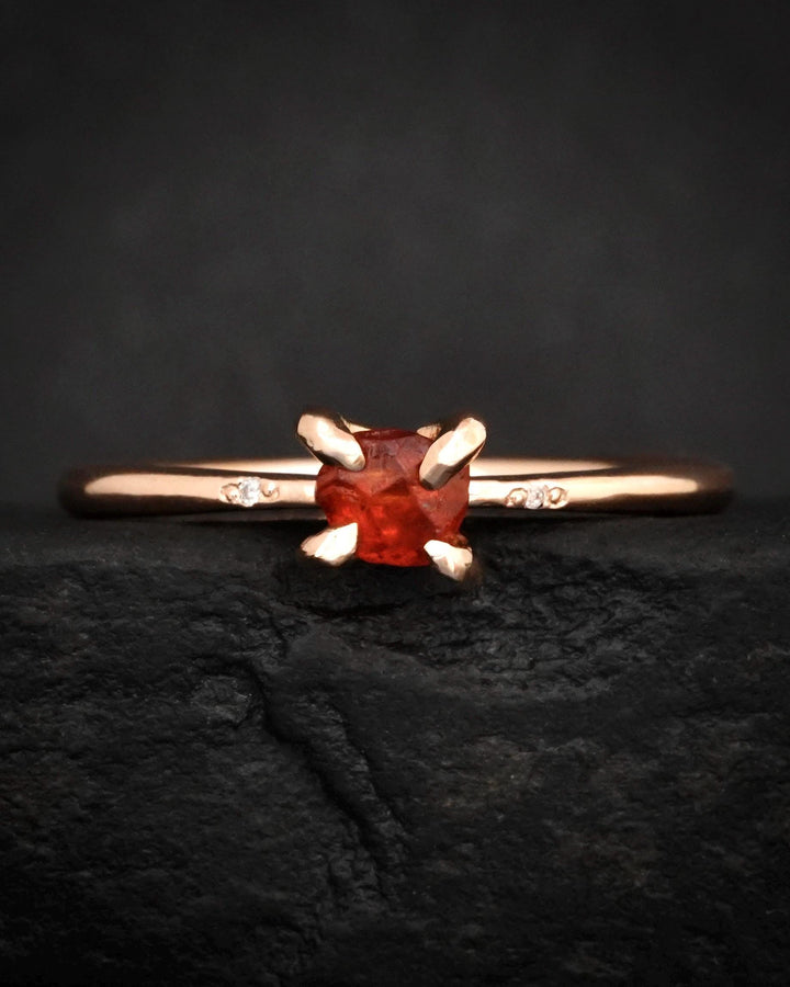 Tiny Raw Orange Garnet Ring