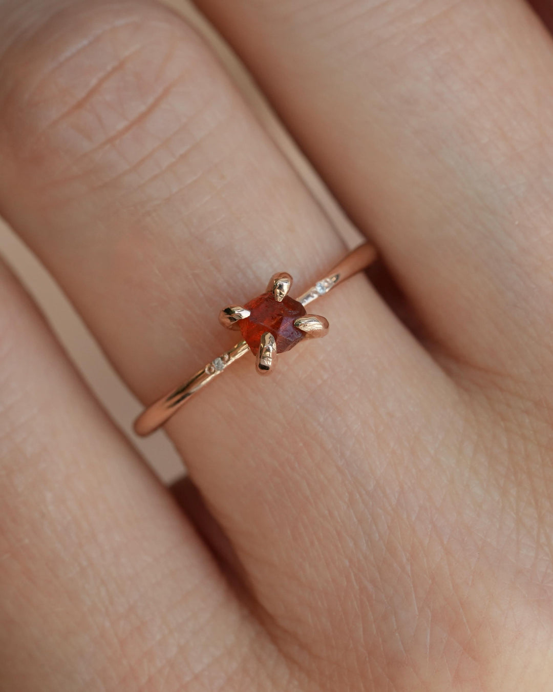 Tiny Raw Orange Garnet Ring