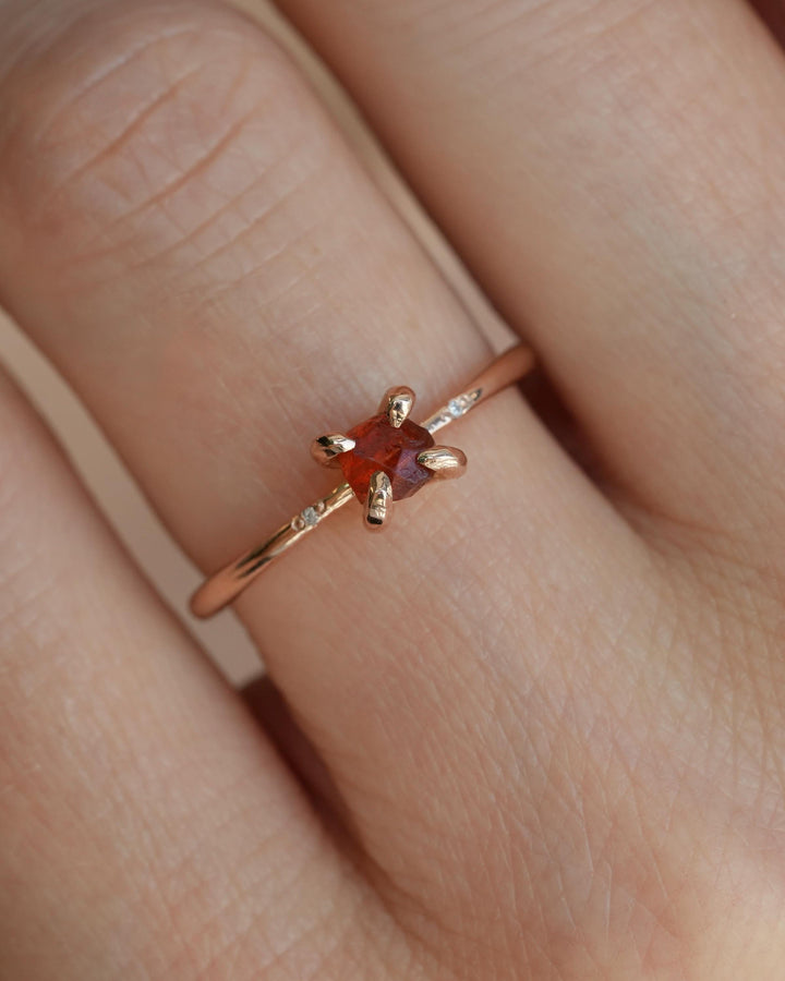 Tiny Raw Orange Garnet Ring