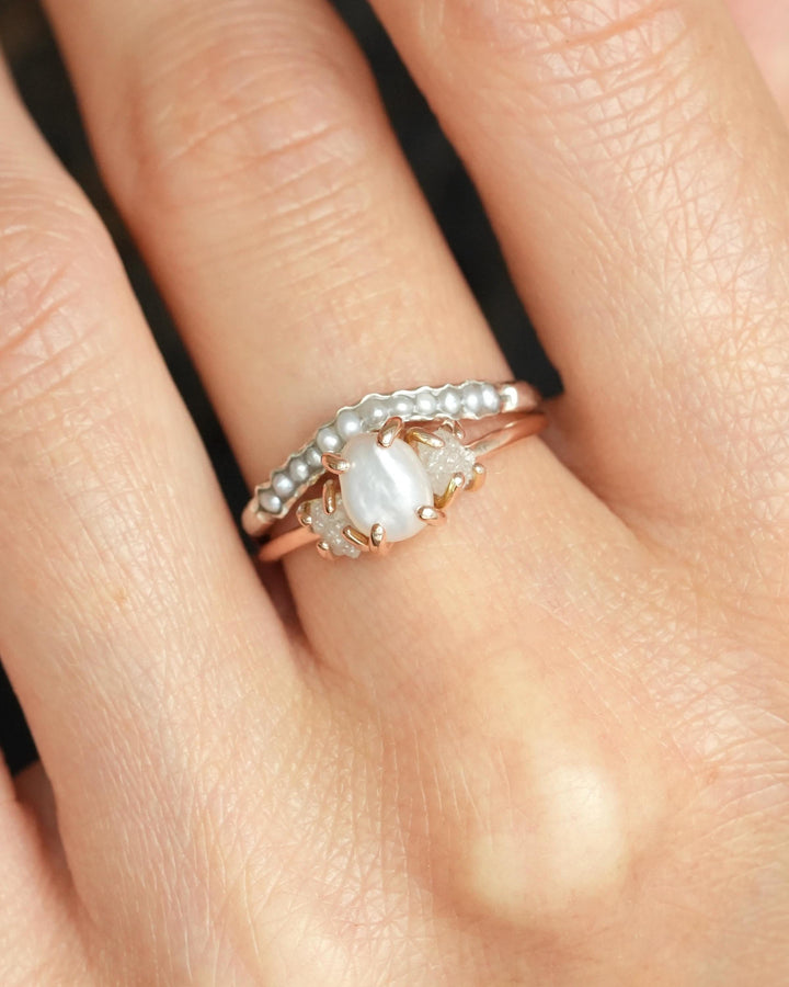 White Freshwater Pearl Wave Ring