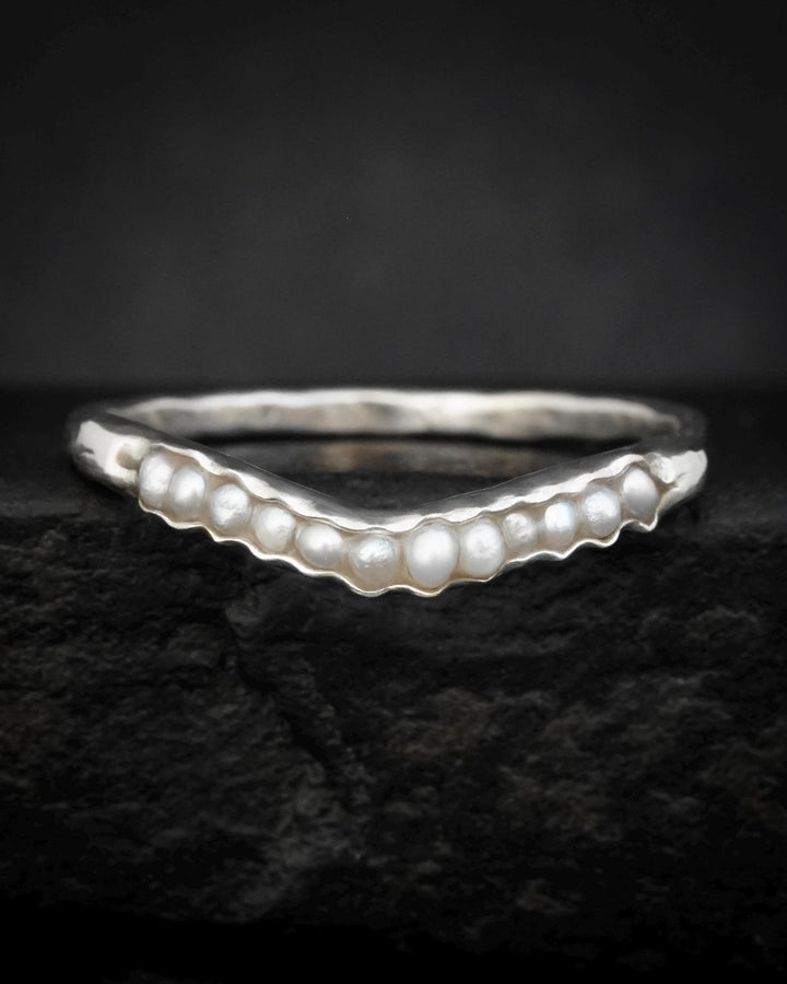 White Freshwater Pearl Wave Ring