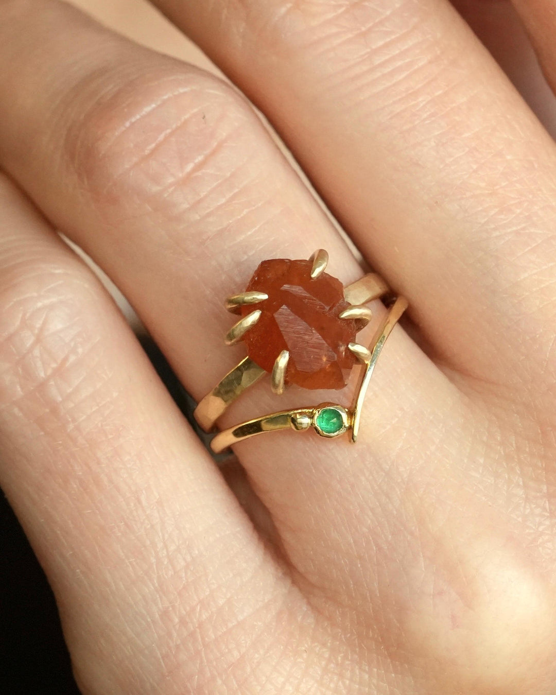 Orange Nature Faceted Garnet Ring
