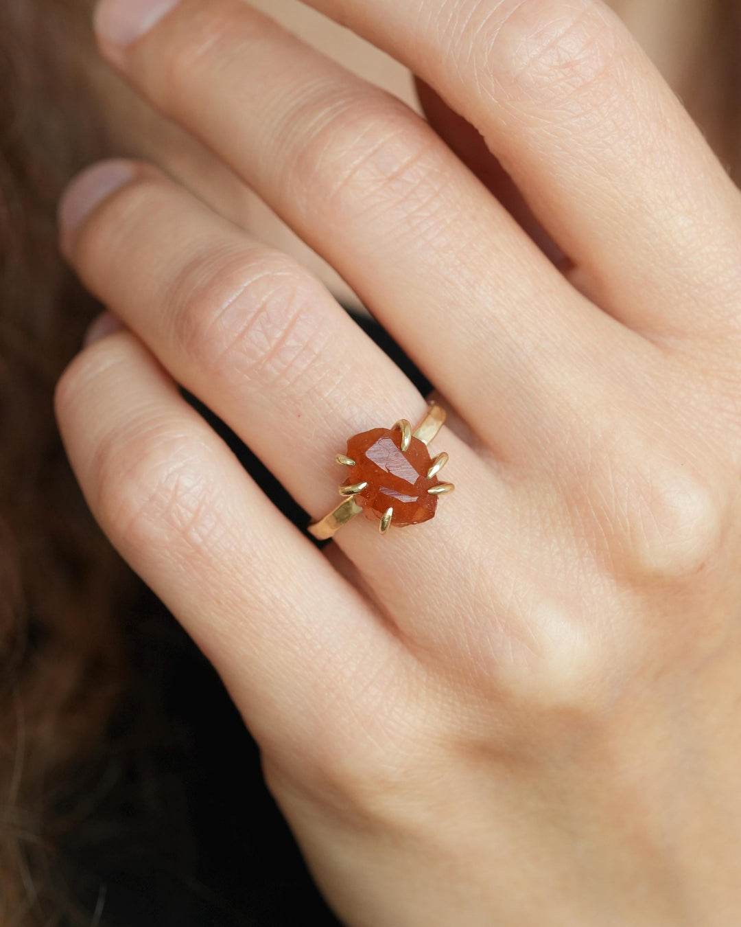 Orange Nature Faceted Garnet Ring