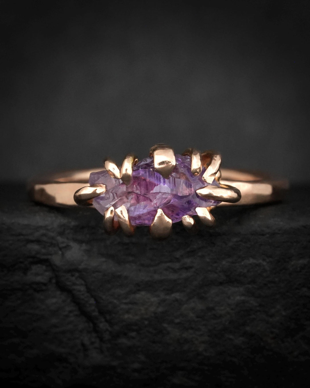 Raw Amethyst Crystal Gold Ring