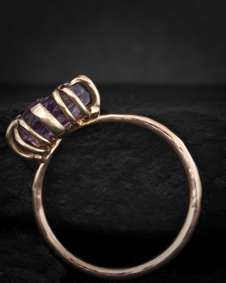 Raw Amethyst Crystal Gold Ring