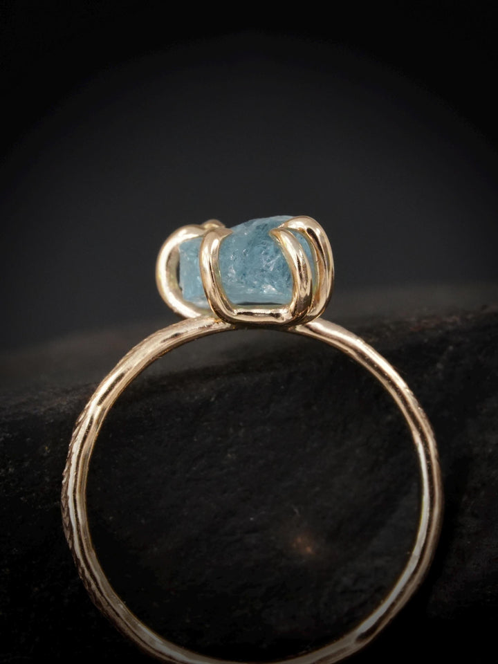 Raw Aquamarine Crystal Gold Ring