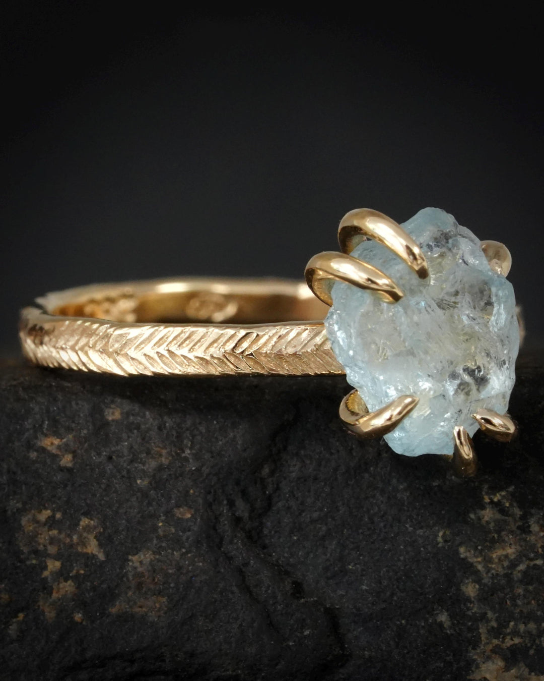 Raw Aquamarine Crystal Gold Ring