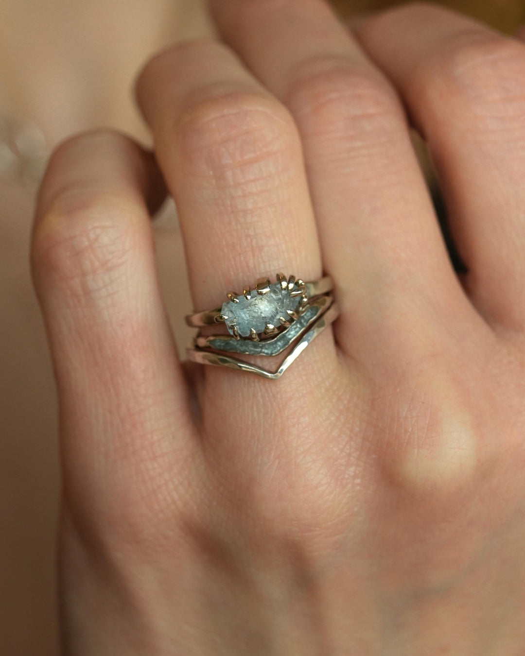 Unique Raw Aquamarine Wave Ring