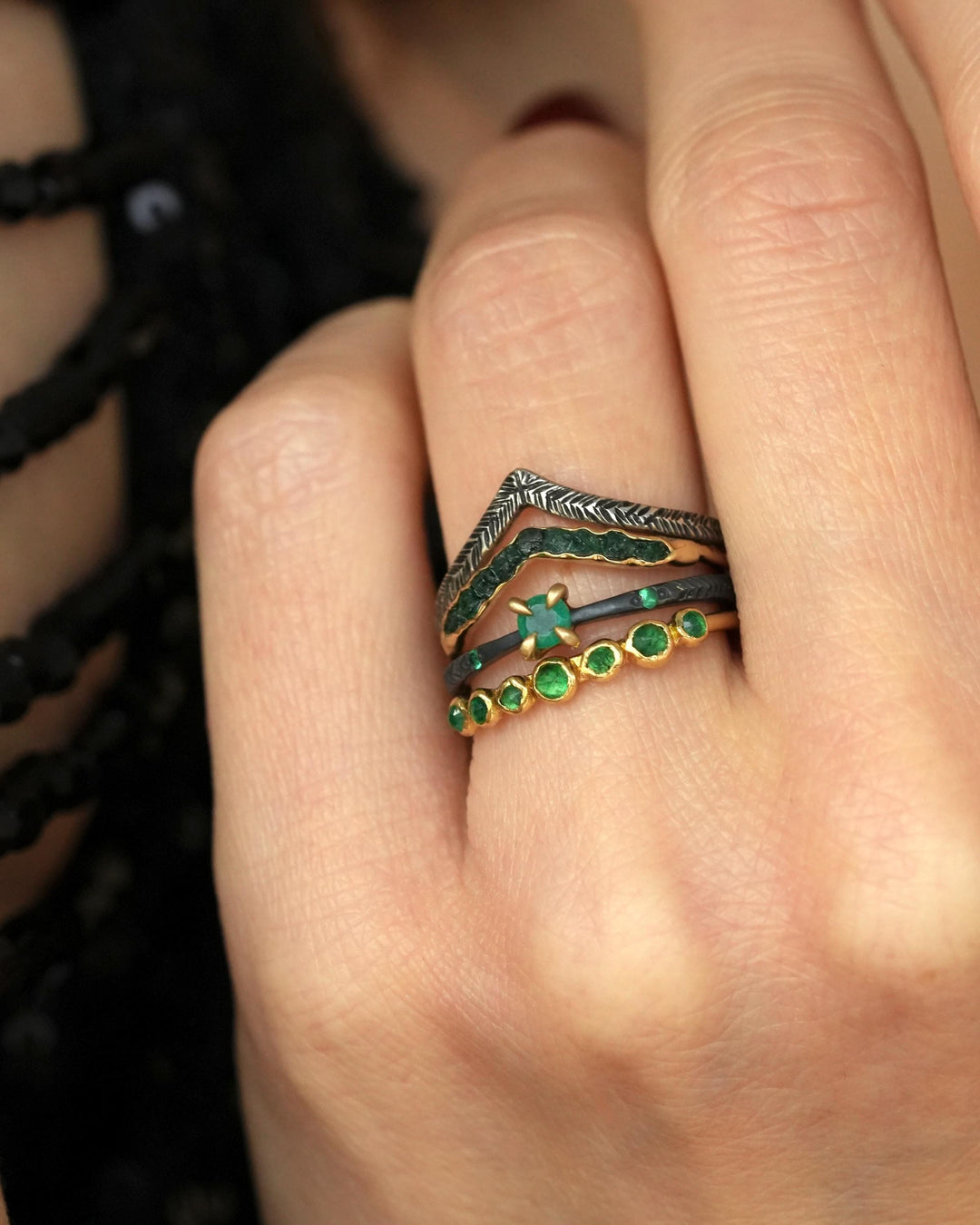 Gold Raw Emerald Wave Ring