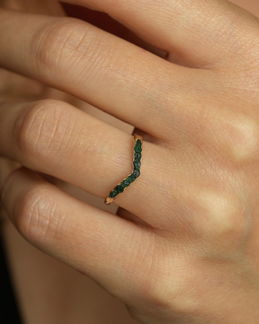 Gold Raw Emerald Wave Ring