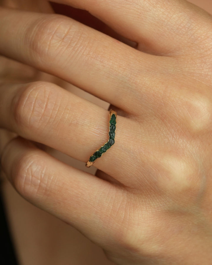 Gold Raw Emerald Wave Ring
