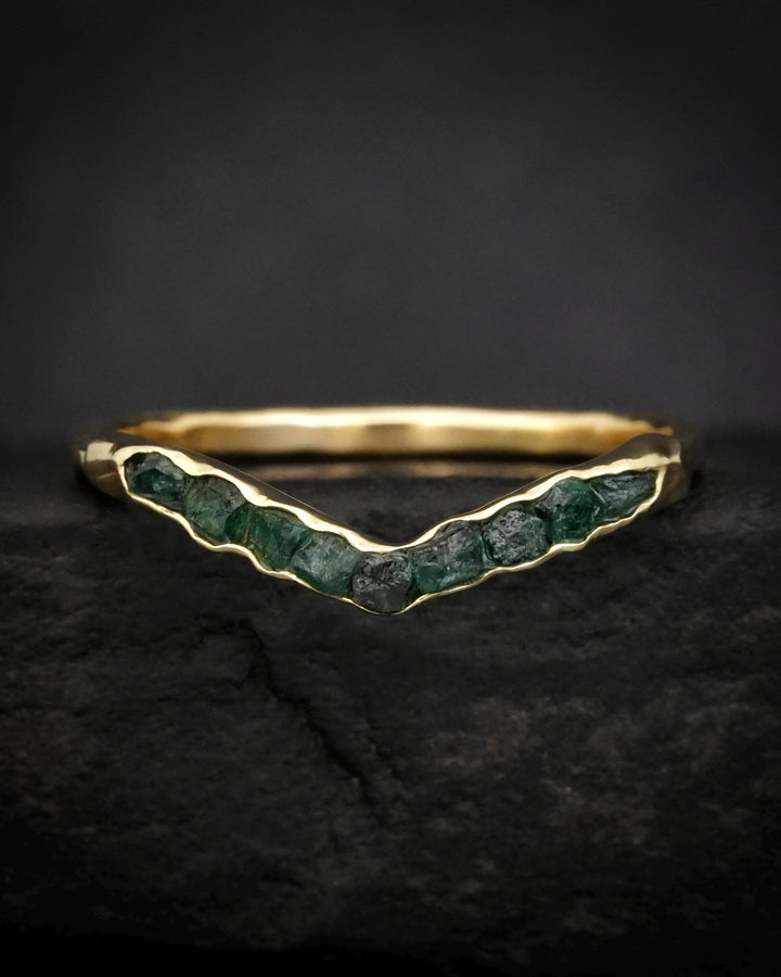 Gold Raw Emerald Wave Ring