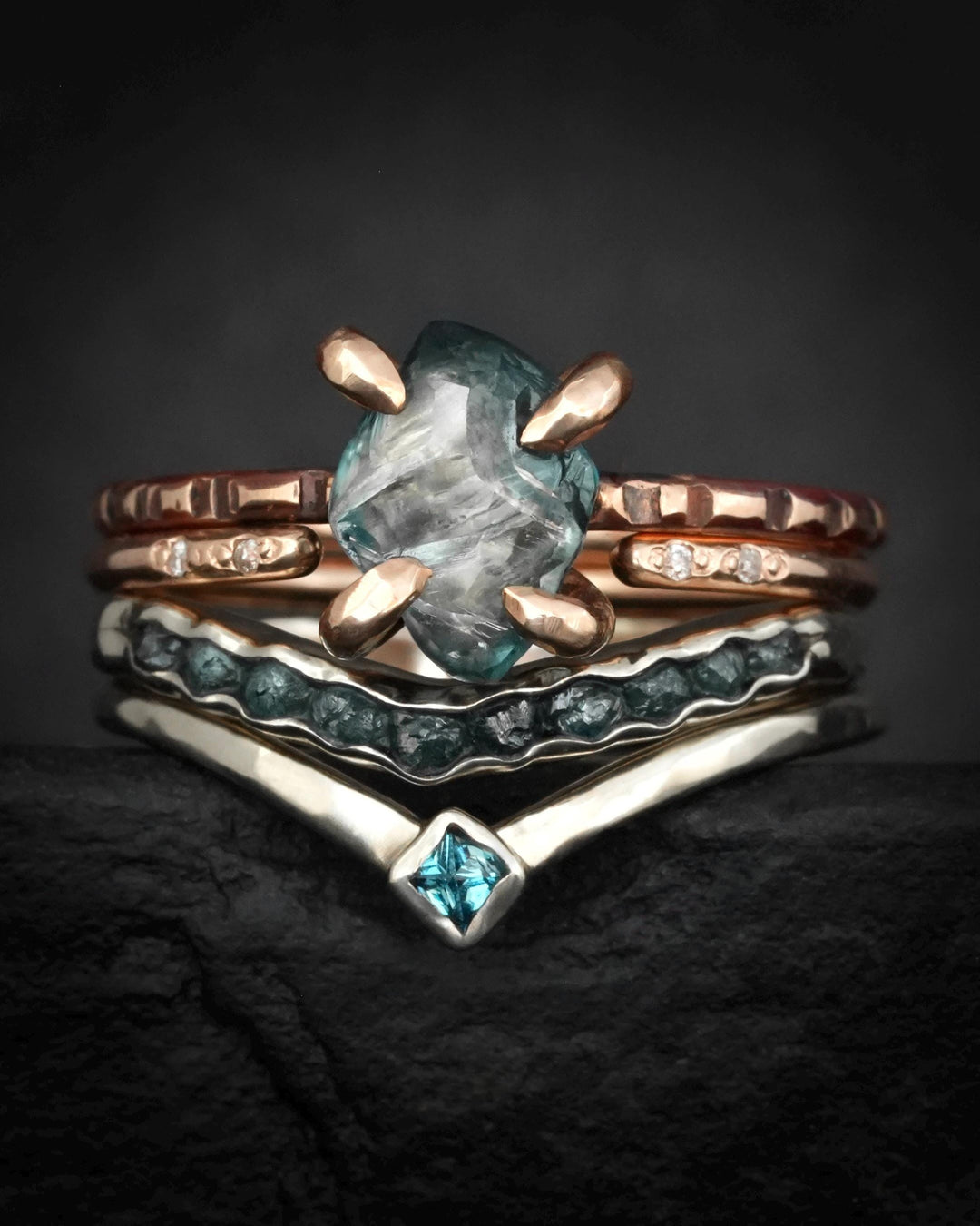 Raw Blue Diamond Wave Ring