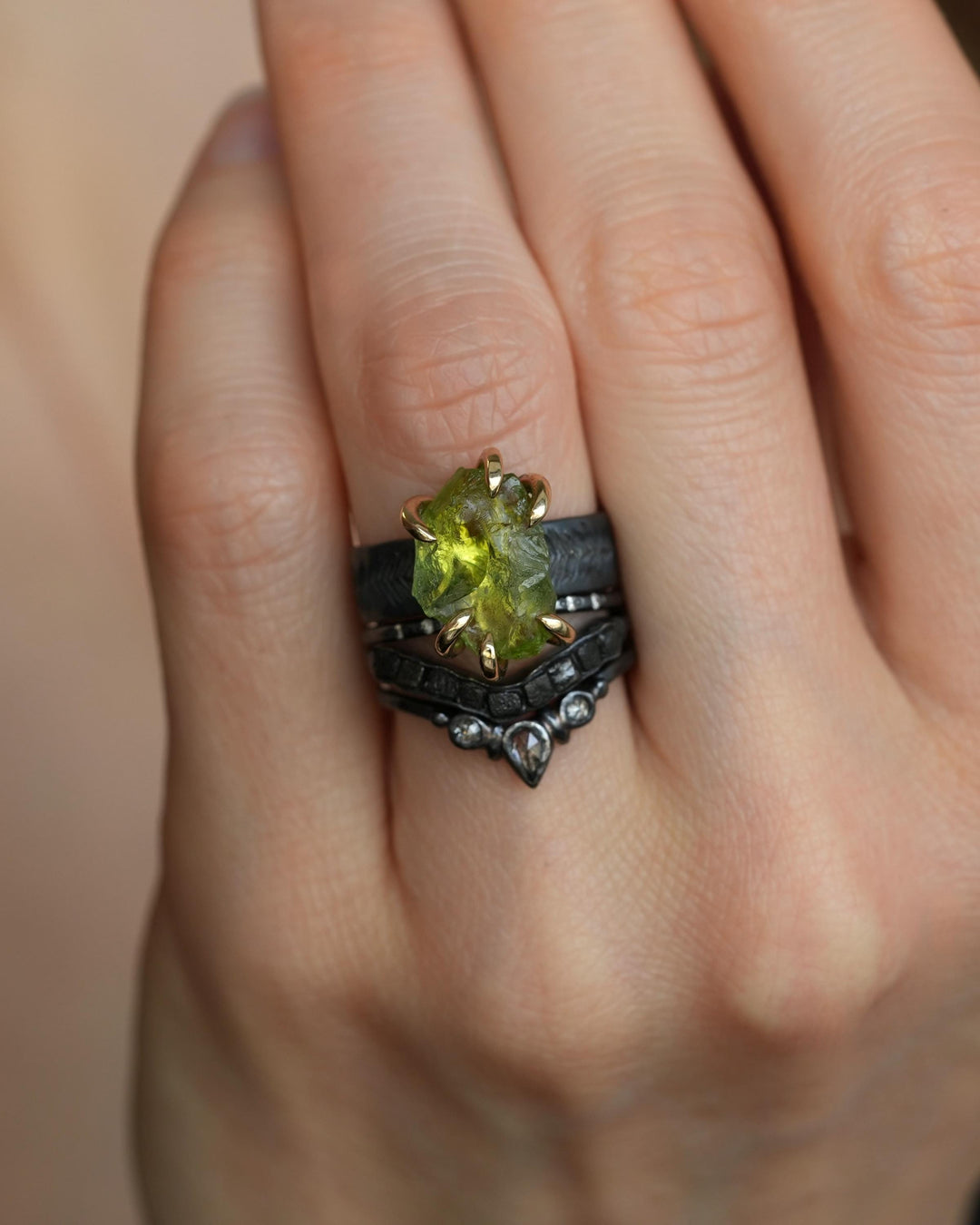 Raw Peridot Statement Ring