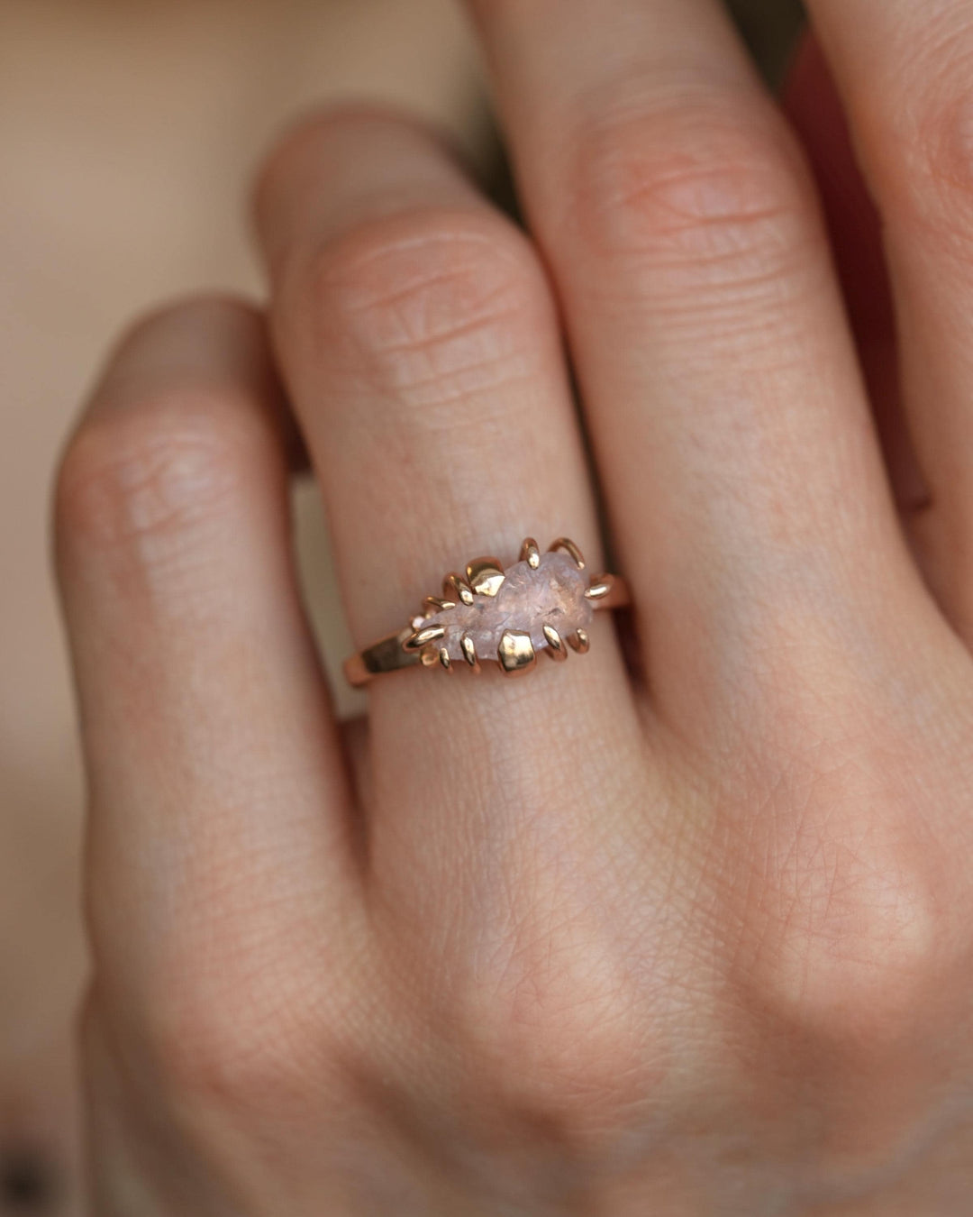 Raw Morganite Crystal Ring