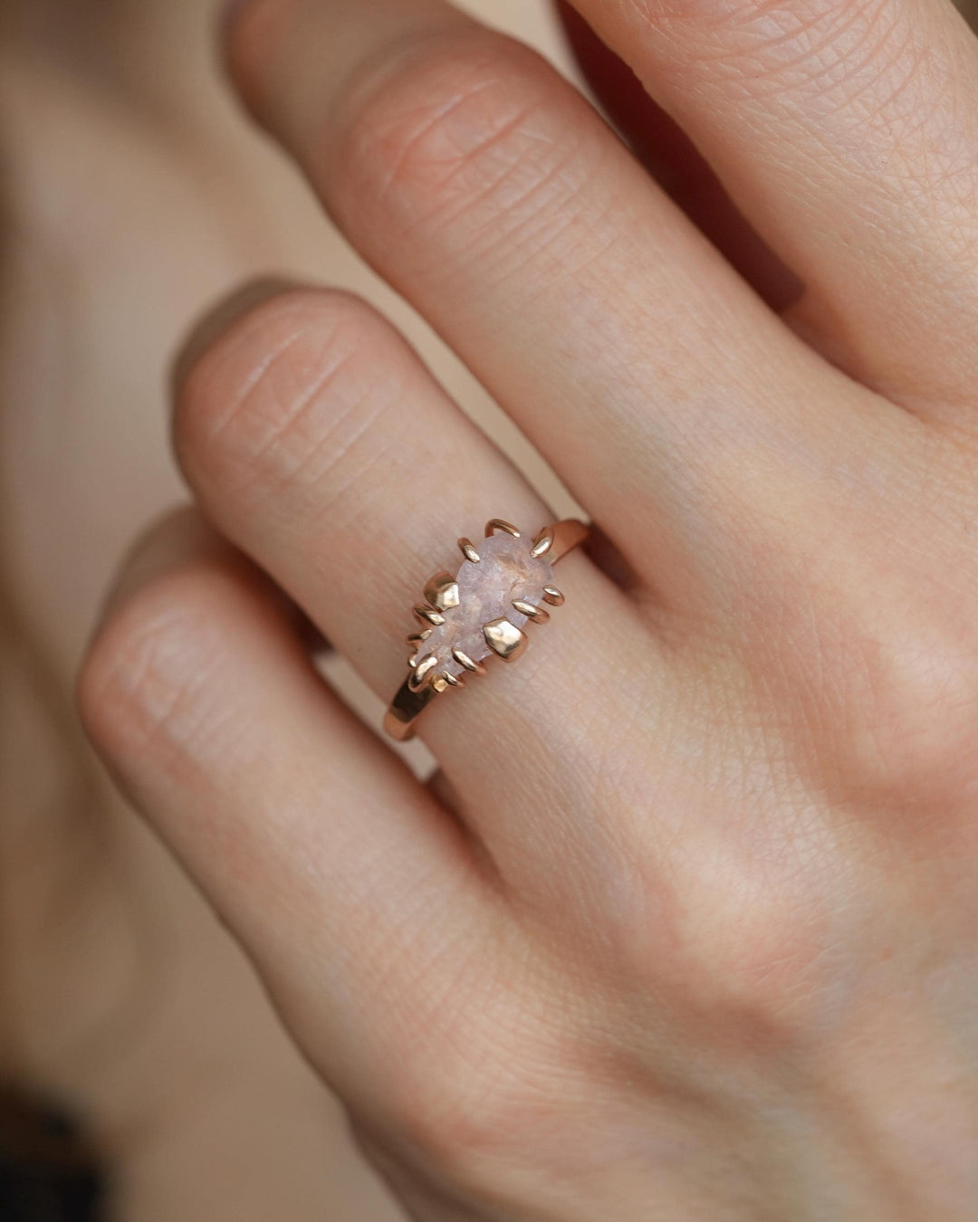 Raw Morganite Crystal Ring