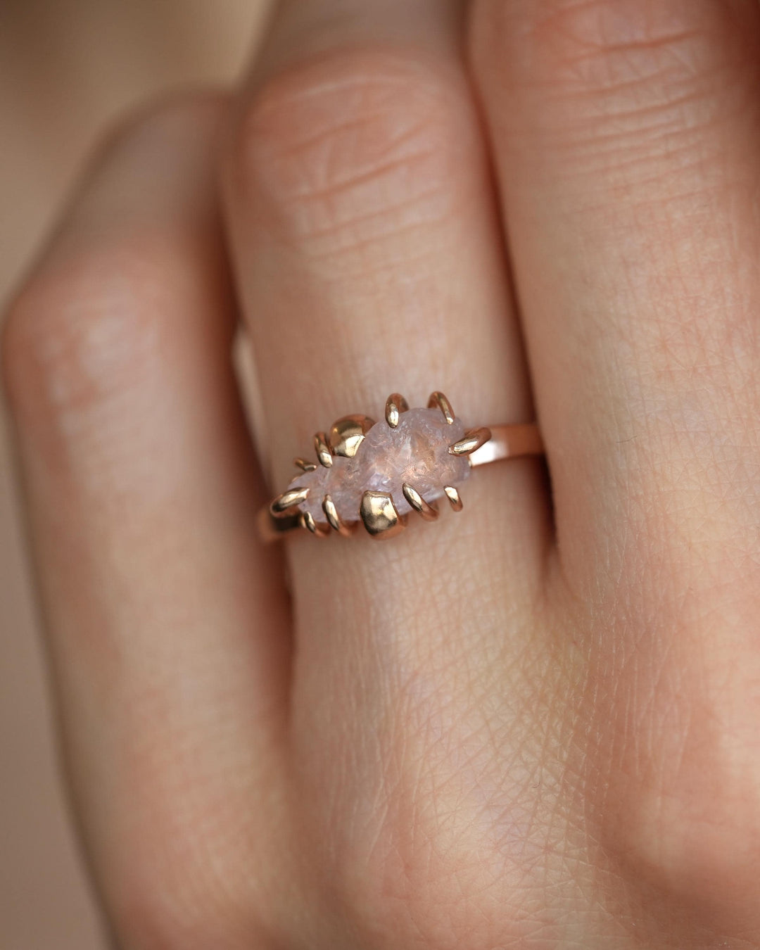 Raw Morganite Crystal Ring