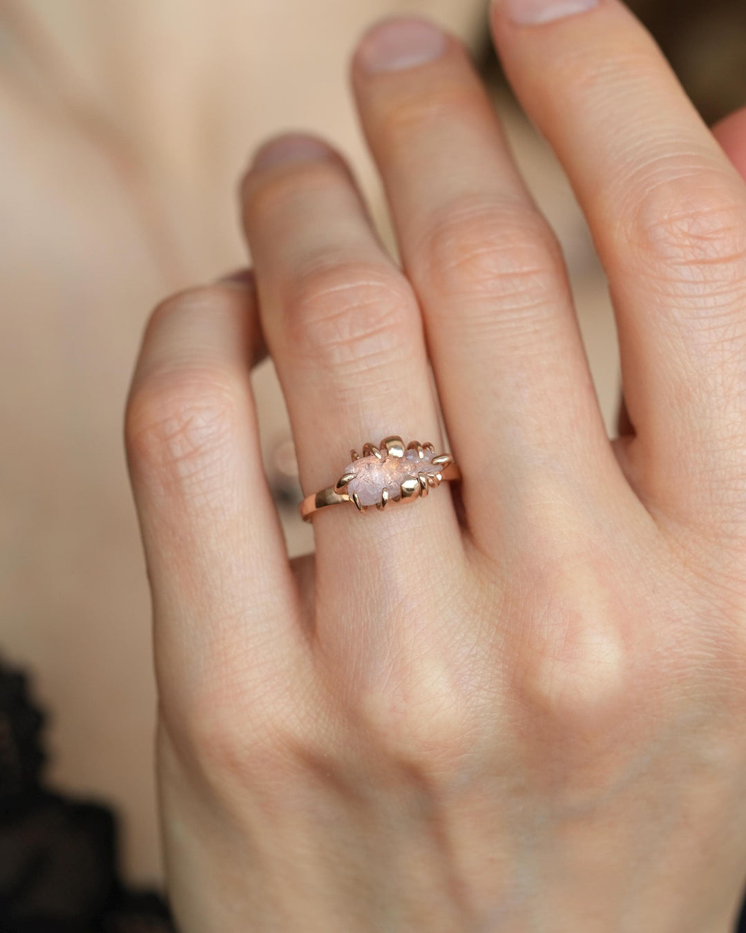 Raw Morganite Crystal Ring