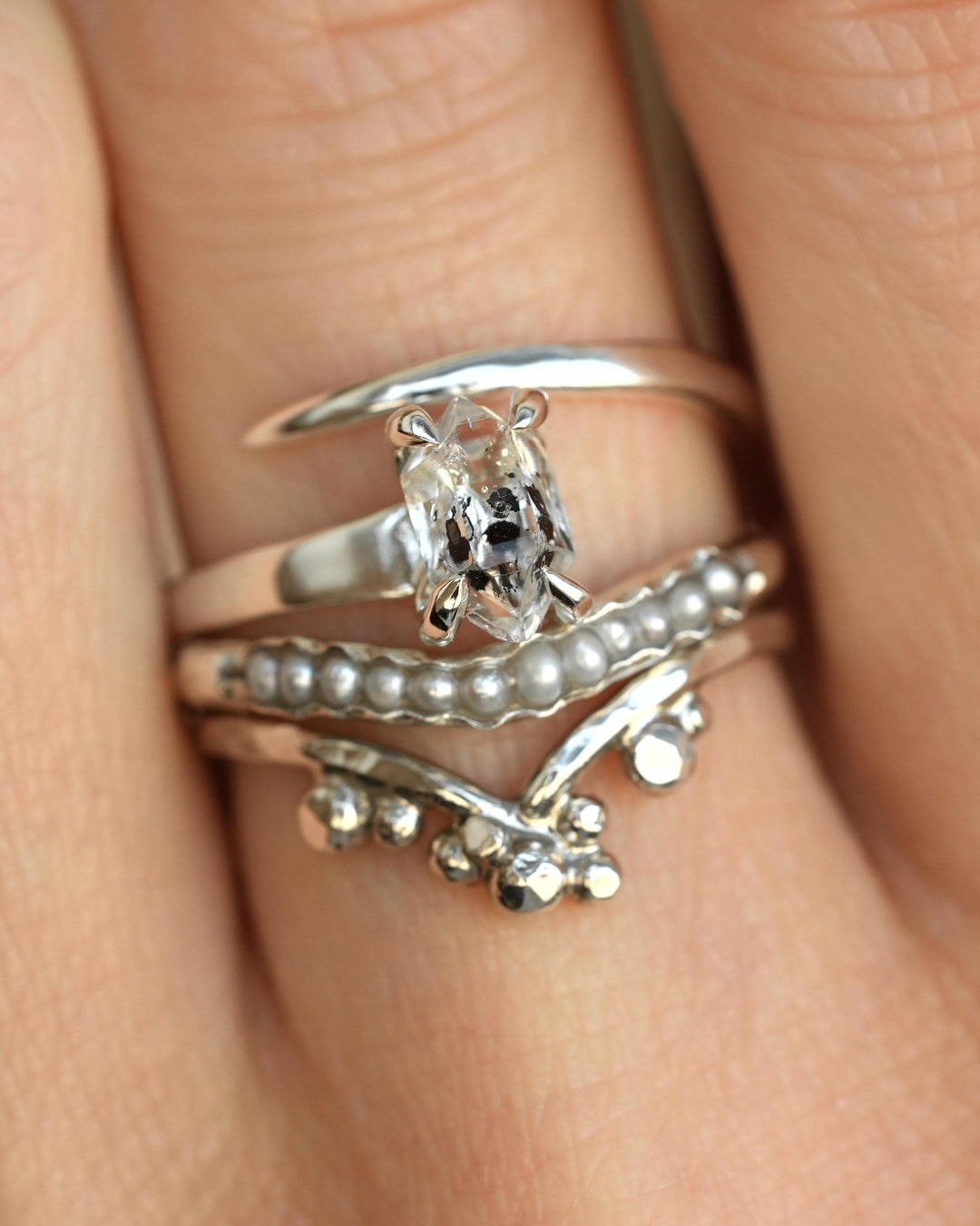 White Freshwater Pearl Wave Ring