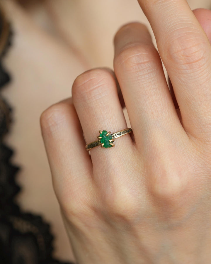 Raw Emerald Crystal Ring