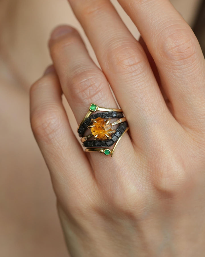 Raw Citrine Crystal and Diamond Ring