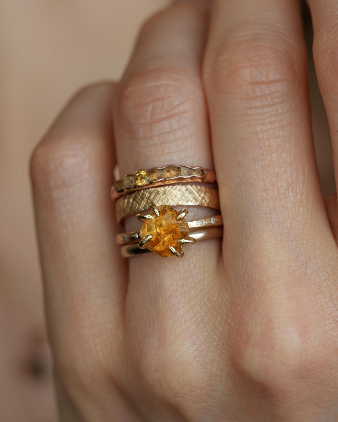 Raw Citrine Crystal and Diamond Ring
