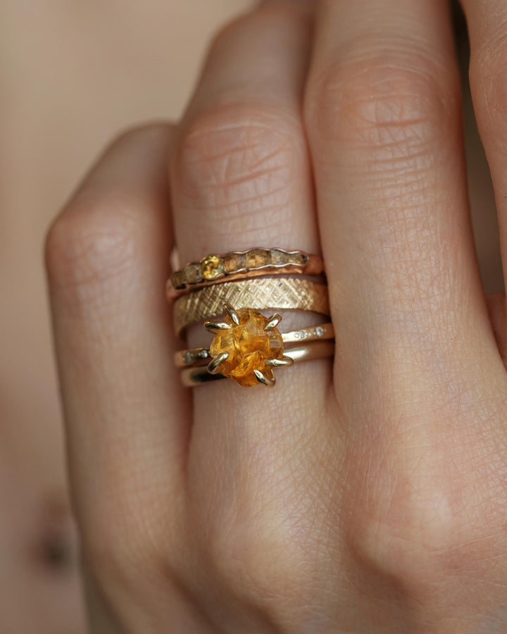 Raw Citrine Crystal and Diamond Ring