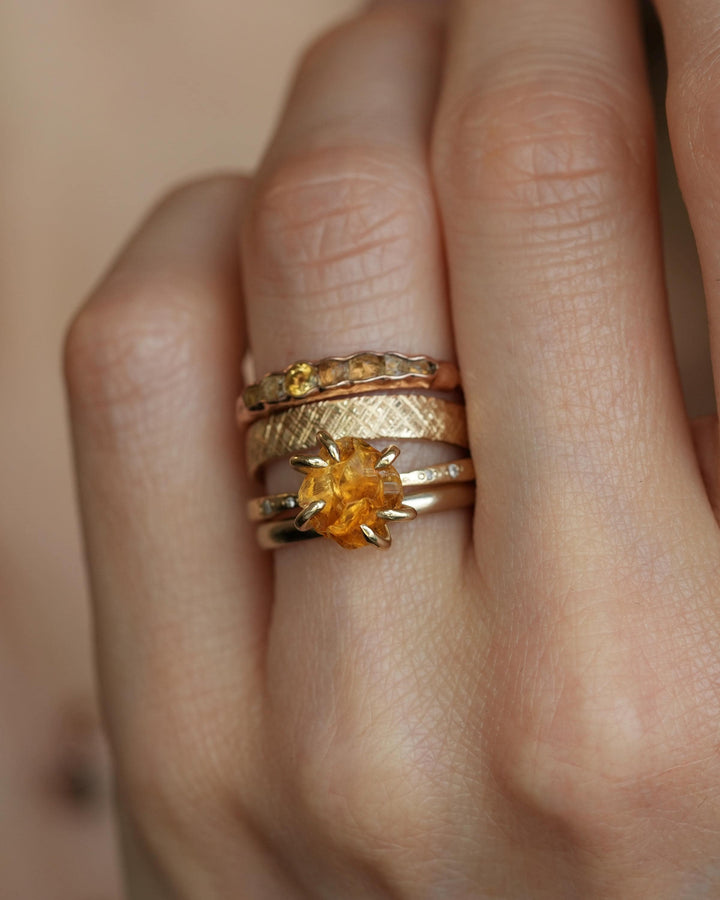 Raw Citrine Crystal and Diamond Ring