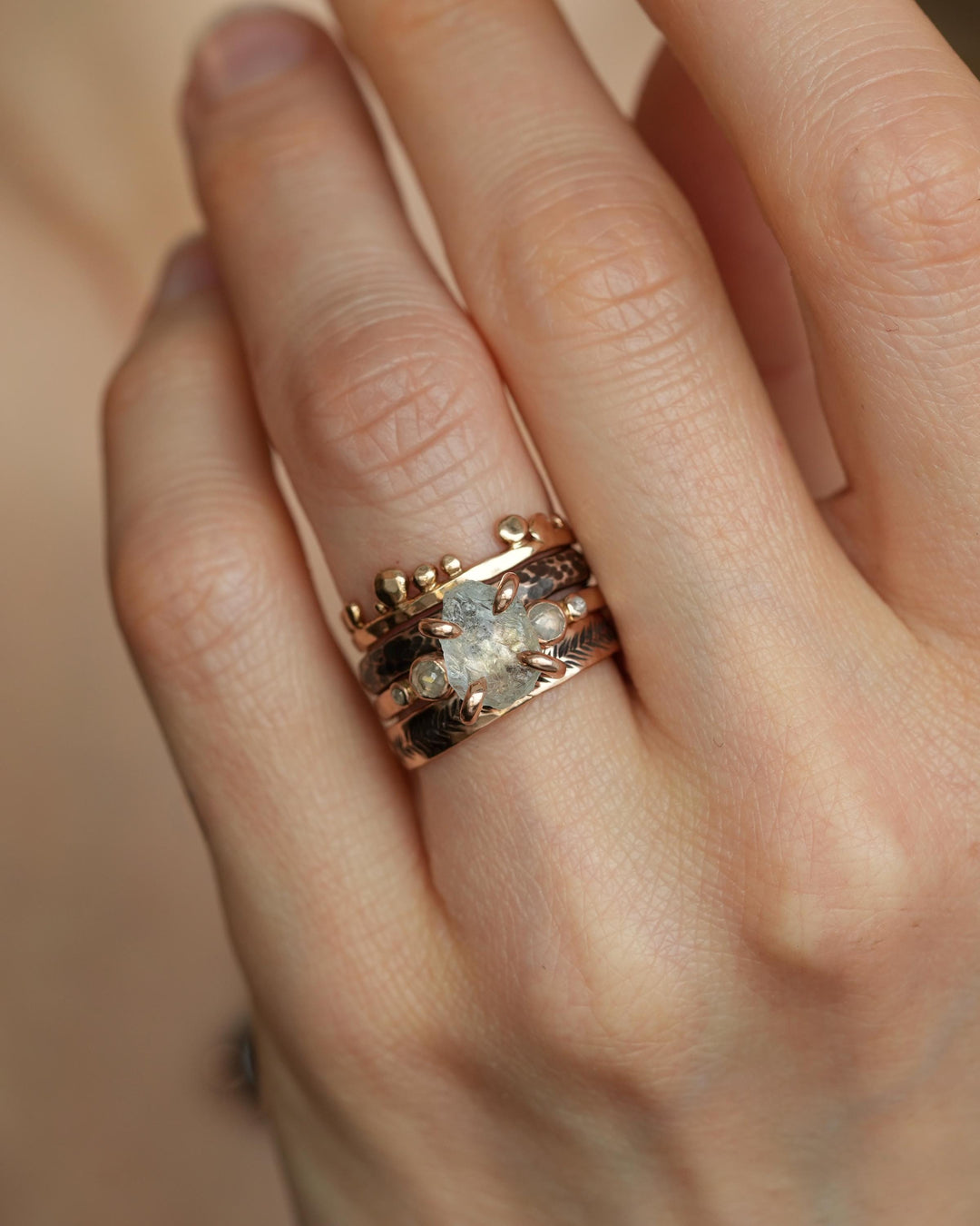 Raw Aquamarine and Diamond Ring