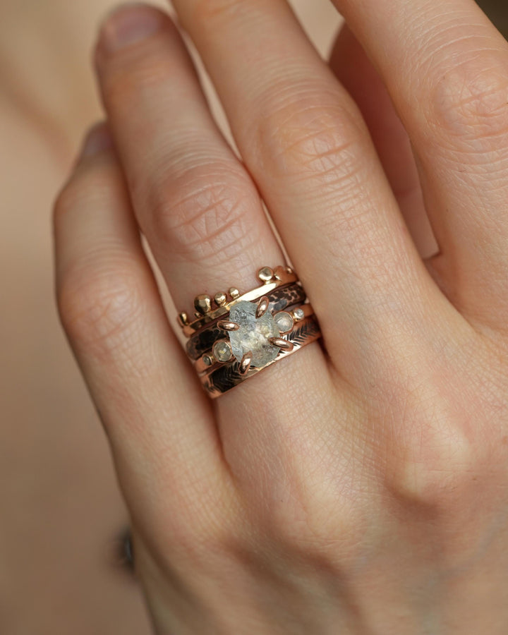 Raw Aquamarine and Diamond Ring