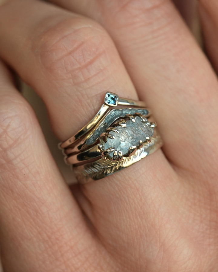Unique Raw Aquamarine Wave Ring
