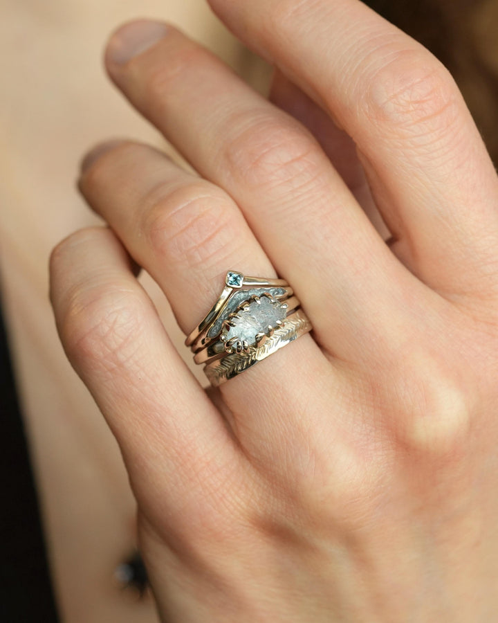Unique Raw Aquamarine Wave Ring