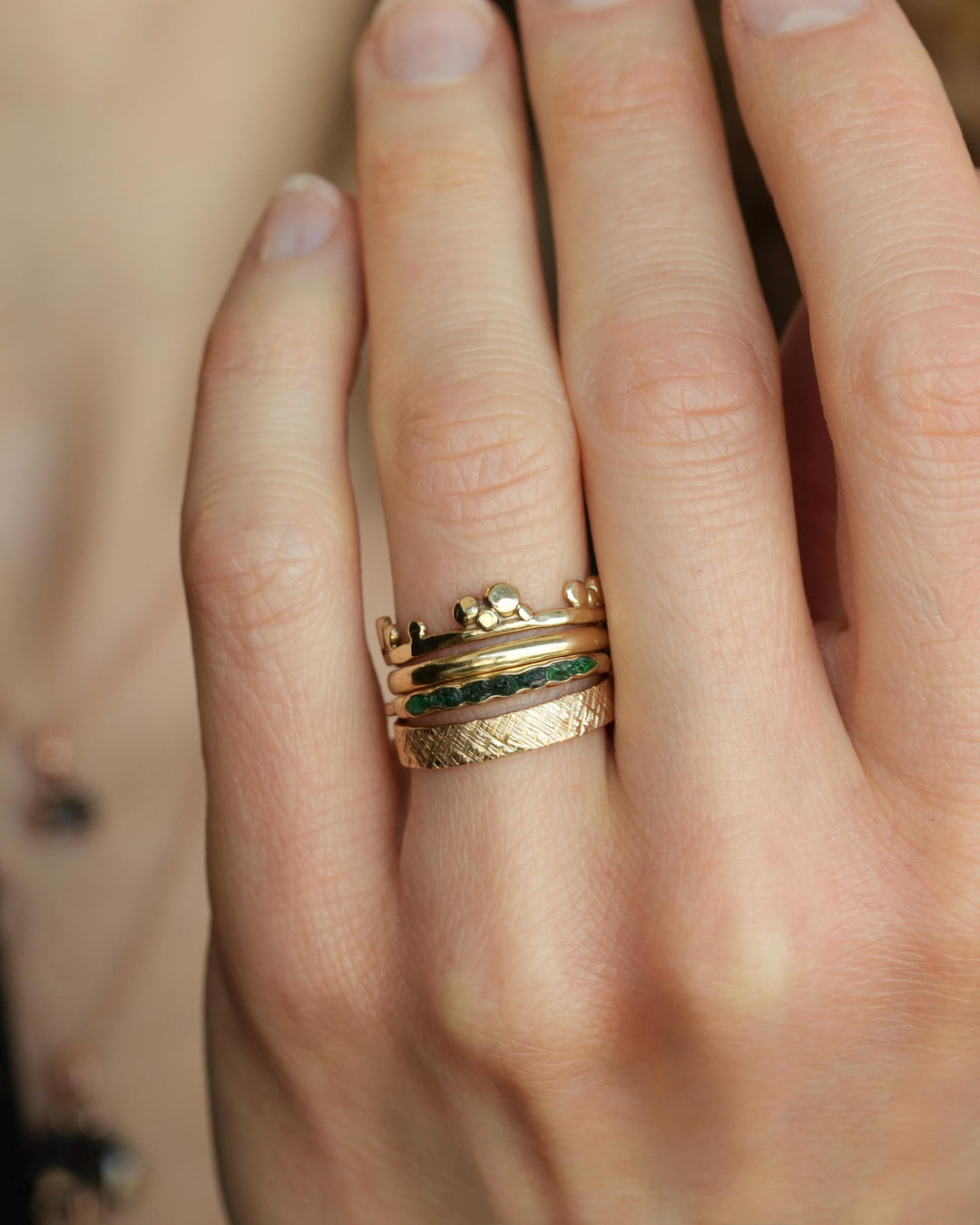 Slim Raw Emerald Band Ring