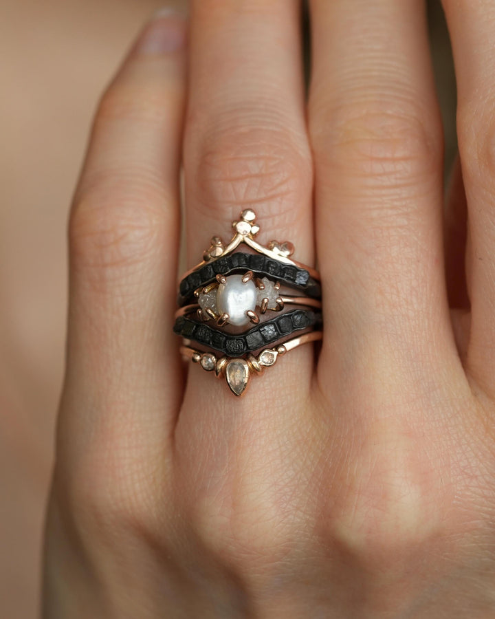 Freshwater Pearl and Raw Diamond Ring