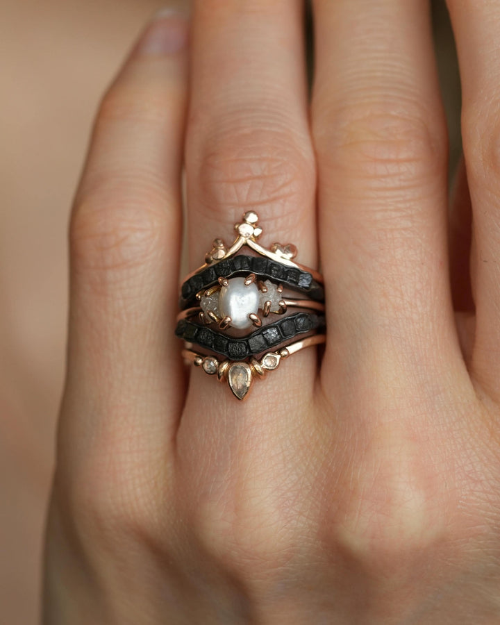 Freshwater Pearl and Raw Diamond Ring