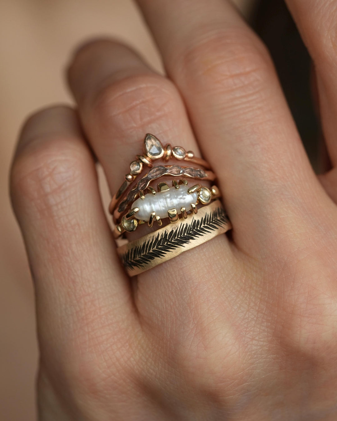 Baroque White Pearl and Diamond Ring