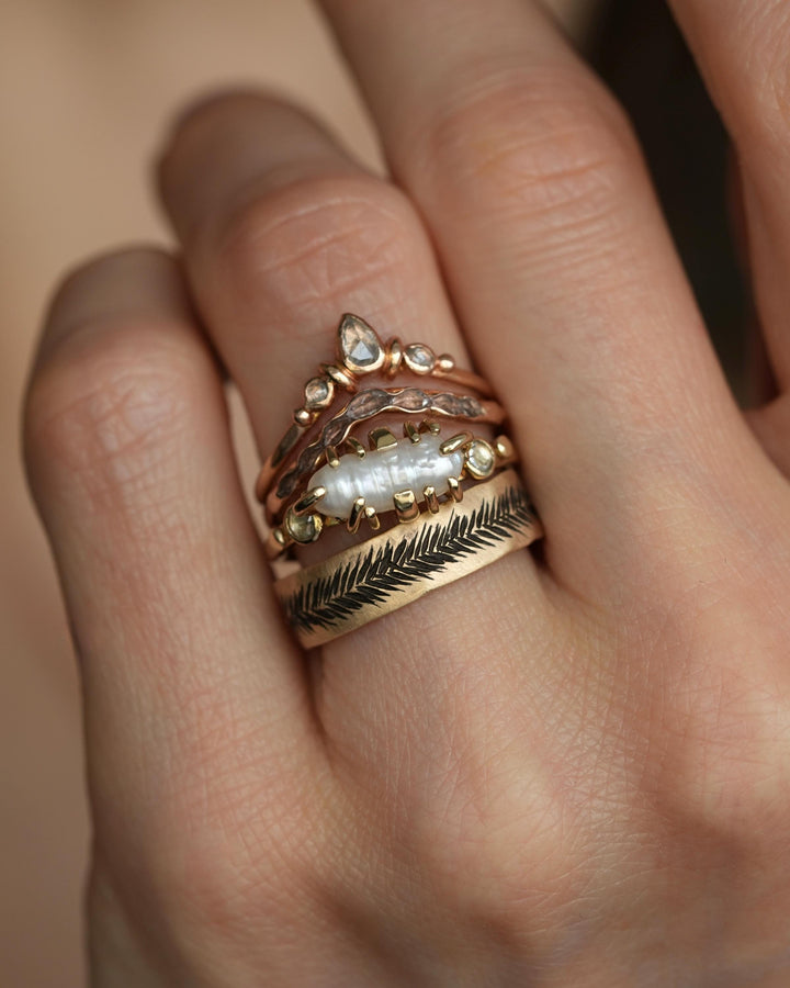 Biwa White Pearl and Diamond Ring
